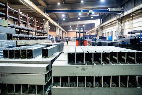 Steel frames in production hall