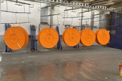 Steel cylinders, freshly painted