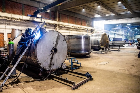 Raw steel sheets in storage hall